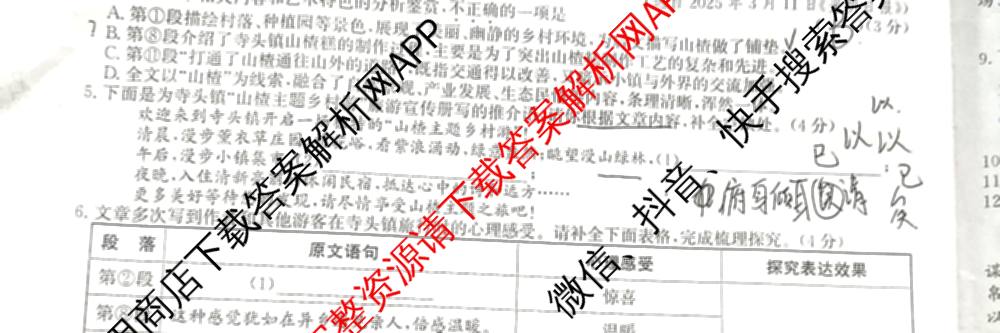 2025年安徽省初中学业水考试名校联考(三)（含物理、语文、英语等7份）语文试题