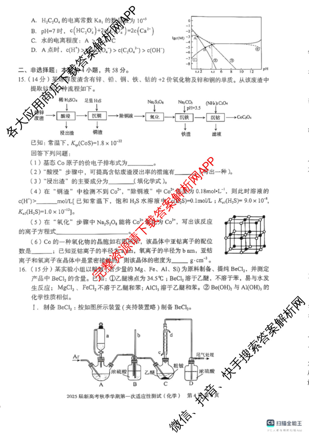 广西邕衡教育名校联盟2025届新高考秋季学期第一次适应性测试试卷及答案汇总（含化学 地理 英语等）化学试题