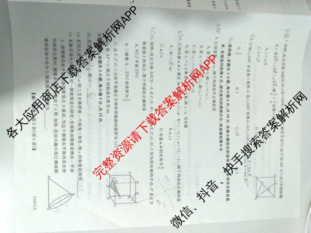 金科大联考2023-2024学年高一5月质量检测卷(24601A)(已更新英语、语文、生物等10份)数学试题