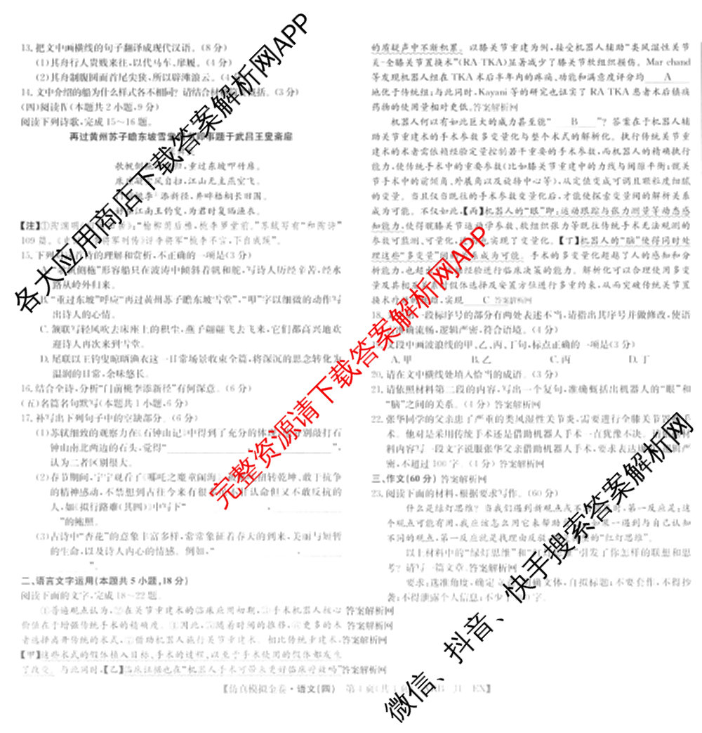 XKB-J1-B-EX2026届普通高中学业水选择性考试仿真模拟金卷(四)4（含历史(XKB-J2-EX)、政治(XKB-J2-EX)、化学(XKB-J1-B-EX)等）语文试题