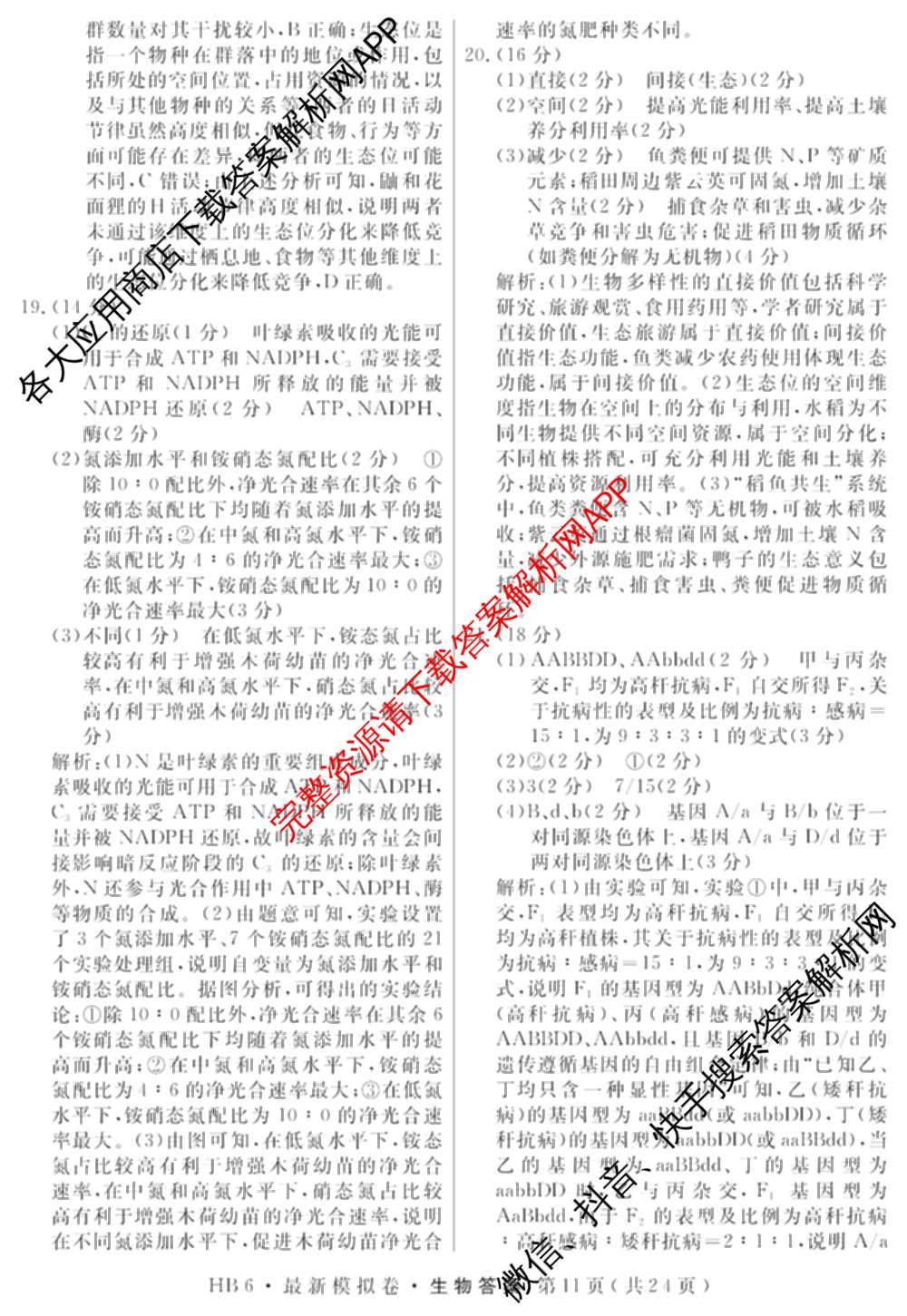 2026年普通高等学校招生统一考试最新模拟卷(三)3(已更新化学(XS6J)、历史(新S6J)、生物(HN6)等40份)生物答案