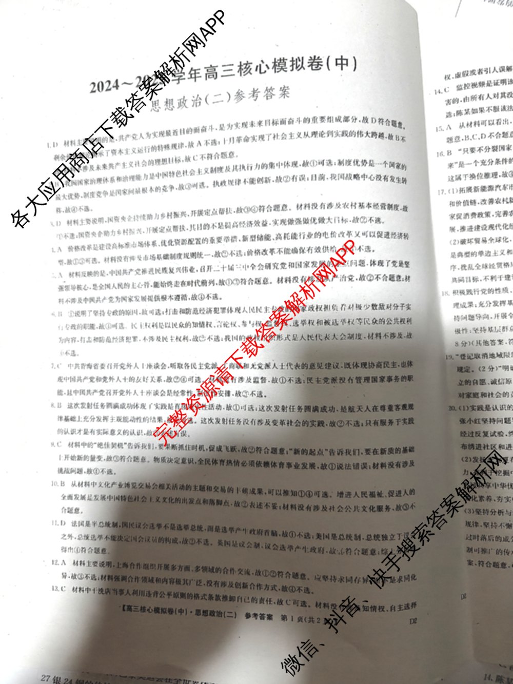 九师联盟2024~2025学年高三核心模拟卷(中)(二)2（含历史 地理(D4) 数学等29份）政治答案