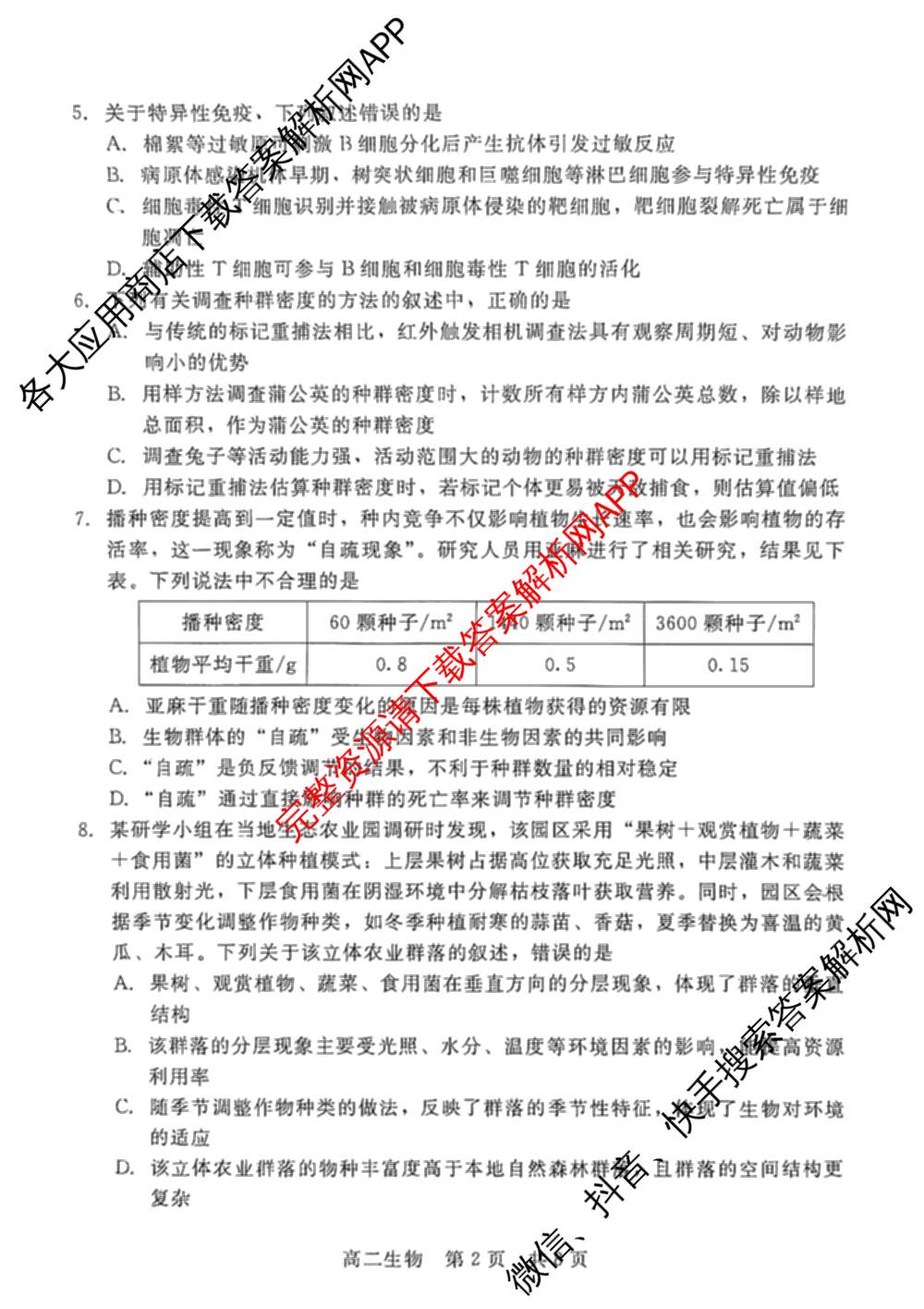 NT20名校联合体高二年级1月质检(2026.1): 含历史 语文 化学试卷解析生物试题