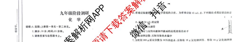 江西省2026届九年级阶段调研(10.10)试卷及答案汇总(已更新化学 数学 物理等7份)化学试题