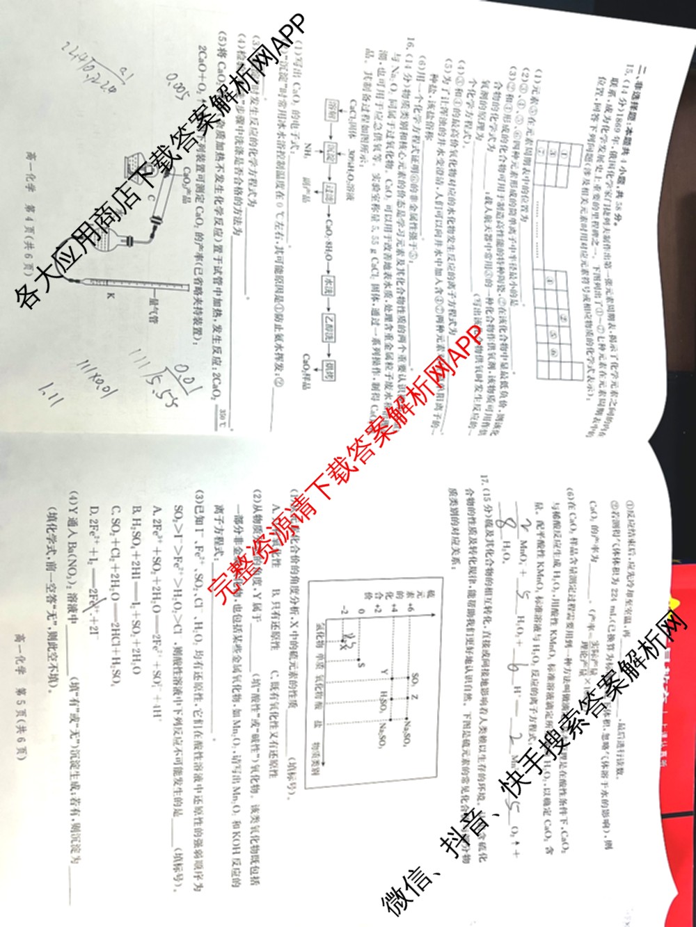 河北省邯郸市2024-2025学年高一第一学期期末质量检测试卷及答案汇总（含政治 数学 生物等9份）化学试题