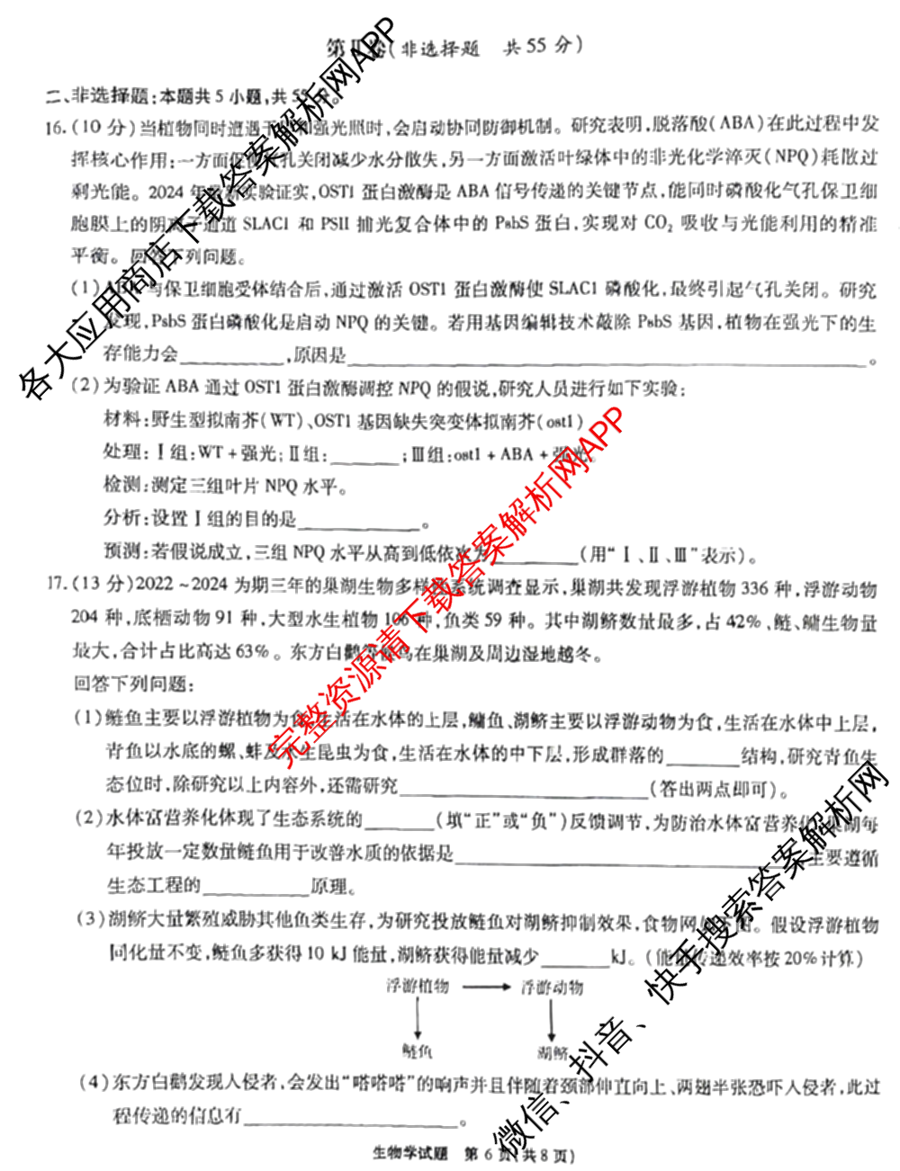 安徽省2026届高三9月六校联考各科答案及试卷（含物理 语文 生物等）生物试题