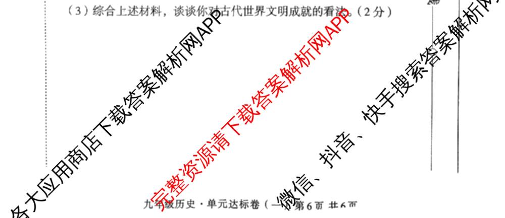 安徽2024-2025学年九年级全程达标卷 单元达标卷(一)1(已更新数学(沪科版) 化学 英语(人教版)等8份)历史试题