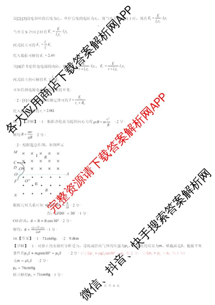 广西邕衡教育名校联盟2025届新高考春季学期五月全真模拟联合测试试卷及答案汇总(已更新地理 英语 物理等10份)物理答案