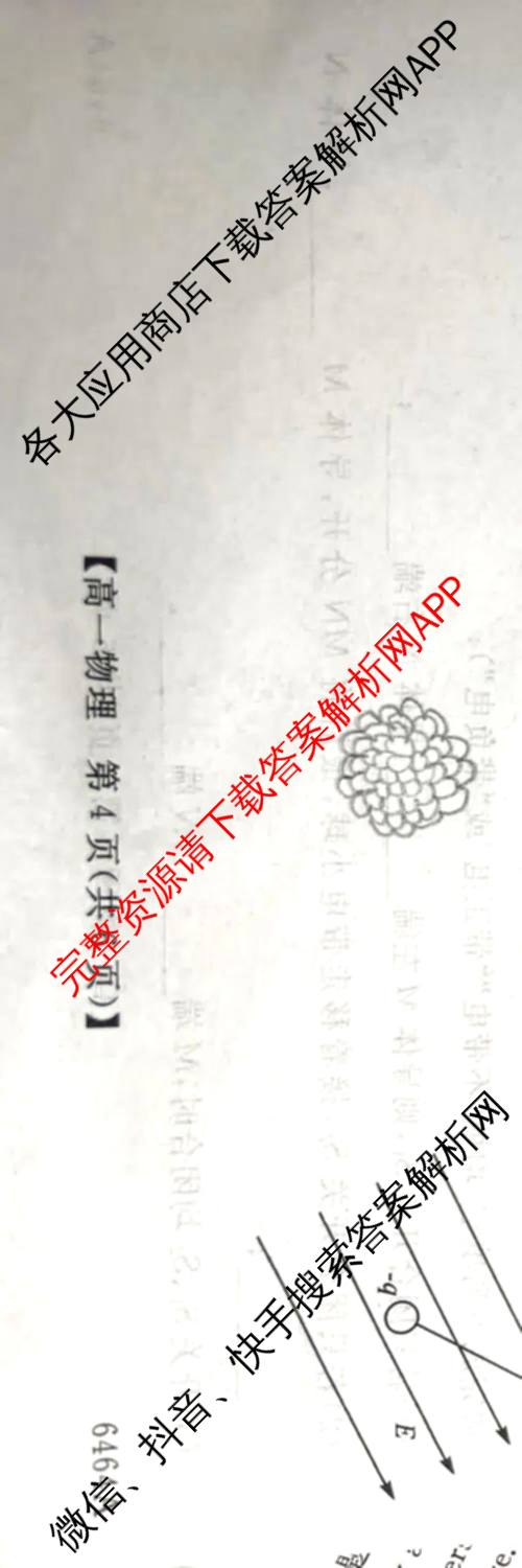 陕西省2028届高一第二学期期末质量检测(6464A)各科答案及试卷（含地理、政治、数学等9份）物理试题