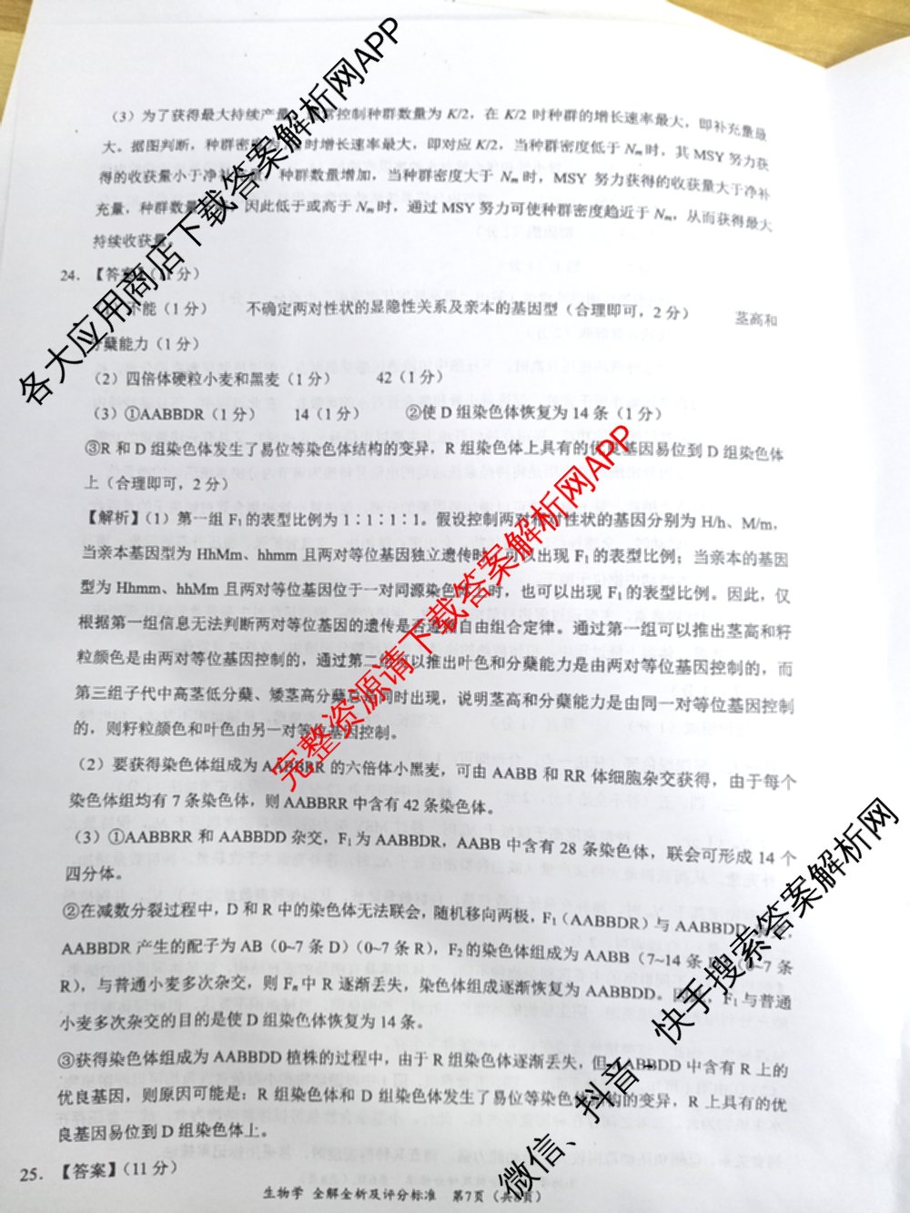 学科网2025届高三4月大联考试卷及答案汇总（含物理(新高考卷C) 文综(新课标卷) 英语(新课标卷A)等）生物答案