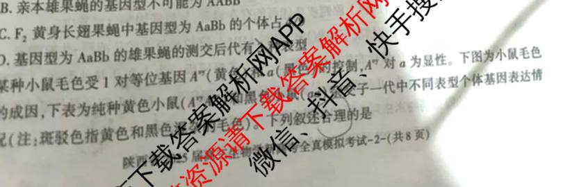 陕西省2025届高三新高考全真模拟考试试卷及答案汇总(已更新化学 物理 生物等9份)生物试题