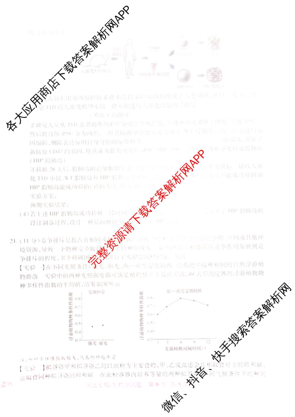 王后雄2024年普通高等学校招生全国统一考试预测卷各科答案及试卷（含语文(安徽专版)、政治(重庆专版)、历史(福建专版)等144份）生物试题