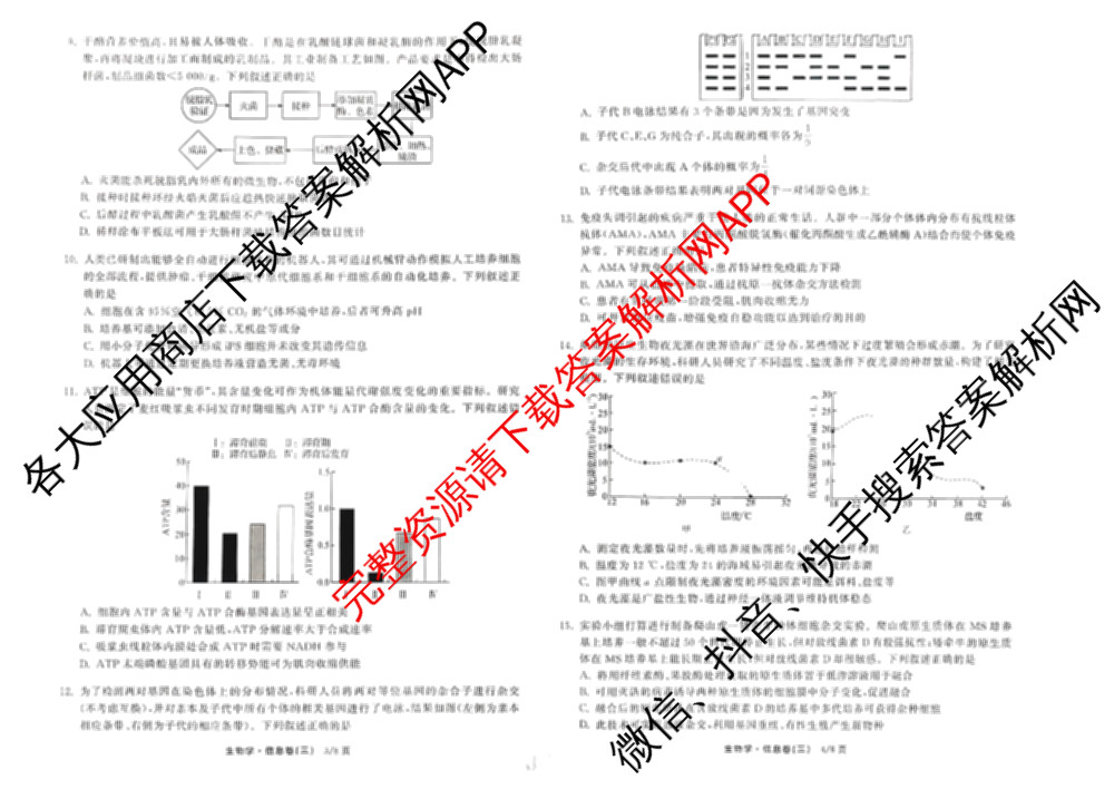 天舟高考衡中同卷2026年普通高等学校招生全国统一考试模拟信息卷(三)3各科答案及试卷（含历史(WS)、物理(HJ)、语文(通用版)等）生物试题