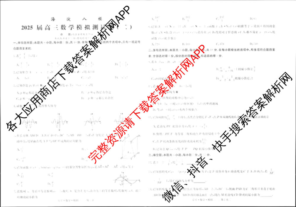 海淀八模2025届高三模拟测试卷(二)2试卷及答案汇总: 含文综(XJ)、物理(河南)、历史试卷解析数学试题