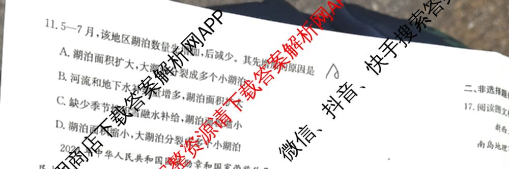 陕西省2024-2025高二期中质量检测(11.6)各科答案及试卷(已更新历史、化学、地理等9份)地理试题