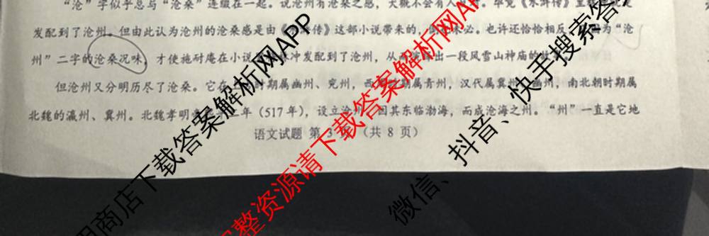 三重教育2025年高考适应性考试(二)各科答案及试卷（含历史(C) 地理(A) 物理等）语文试题