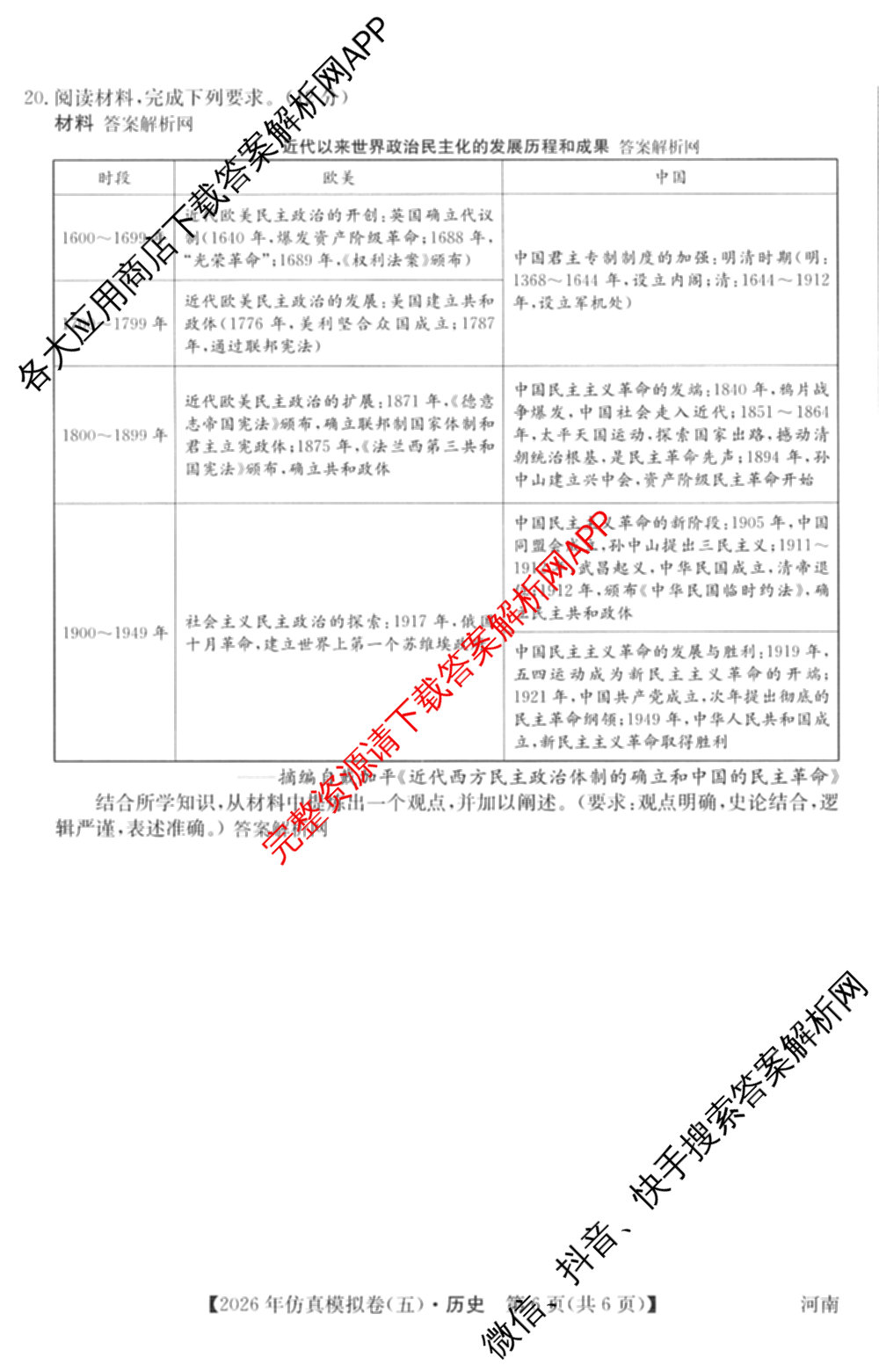 2026年全国高考仿真模拟卷(五)5各科答案及试卷(已更新地理(广西) 化学(广西) 历史(E2)等35份)历史试题