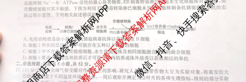 九师联盟2024~2025学年高三核心模拟卷(中)(二)2（含历史 地理(D4) 数学等29份）生物试题