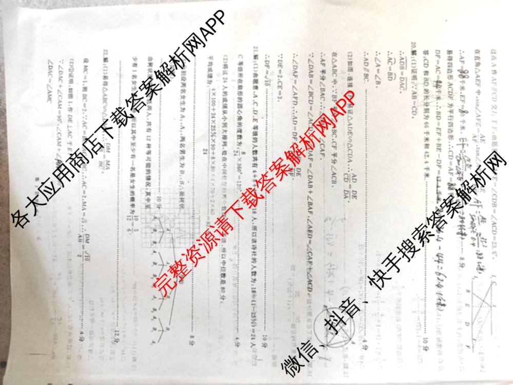 2024年安徽省中考信息押题卷(三)各科答案及试卷（含历史 数学 语文等7份）数学答案