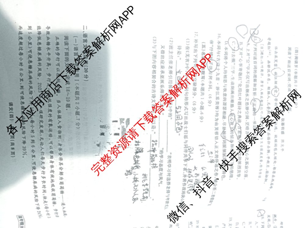 衡水名师卷高考模拟调研卷 2026年普通高等学校招生全国统一考试模拟试题(四)4: 含政治(YH) 数学(YH) 物理(※)试卷解析语文试题