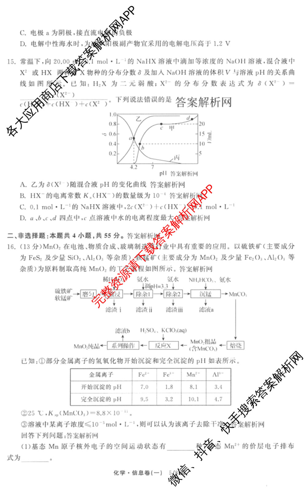 天舟高考衡中同卷2026年普通高等学校招生全国统一考试模拟信息卷(一)1各科答案及试卷（含化学(山东版) 历史(HJ) 生物(DS)等）化学试题