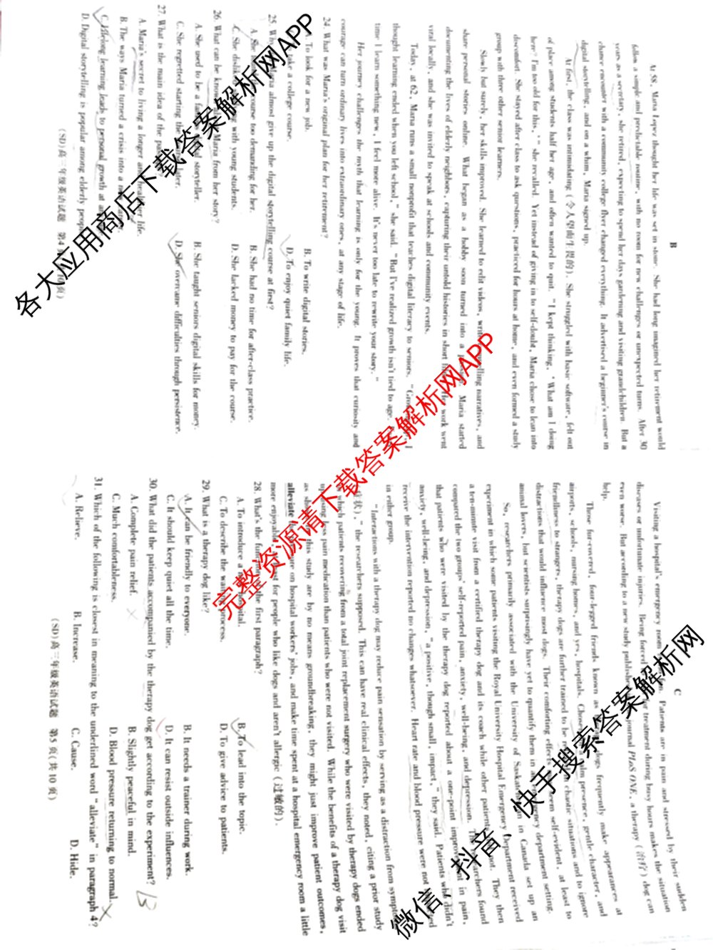 陕西省榆林市绥德县2027届高三年级质量检测(SD)9月各科答案及试卷（9科全）英语试题