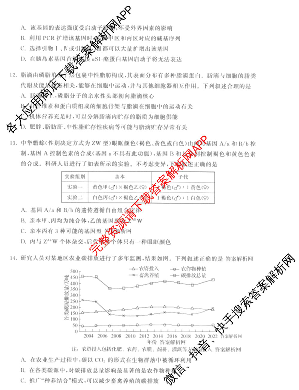 天舟高考衡中同卷2026年普通高等学校招生全国统一考试模拟信息卷(四)4试卷及答案汇总: 含化学(山东版)、生物(WY)、英语(B)试卷解析生物试题