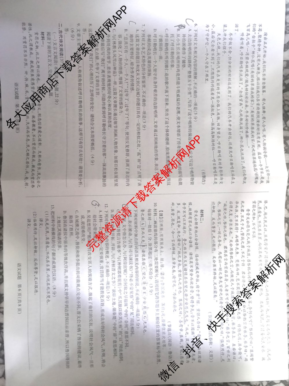 天一大联考2024-2025学年高中毕业班阶段性测试(一)试卷及答案汇总（含历史、物理、生物等）语文试题