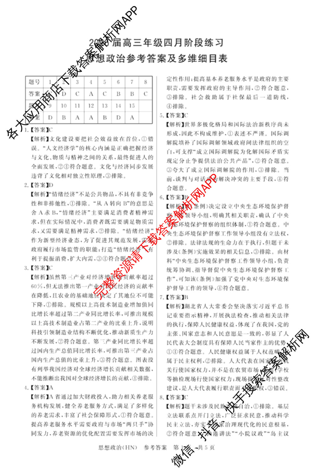 山西省2026届高三年级四月阶段练(SX)试卷及答案汇总(已更新生物(SX)、地理(HN)、政治(HN)等21份)政治答案