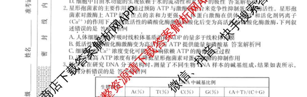 2026年全国高考仿真模拟卷(五)5各科答案及试卷(已更新地理(广西) 化学(广西) 历史(E2)等35份)生物试题